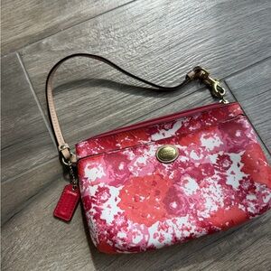 Coach Red and Pink Floral Women's Wristlet